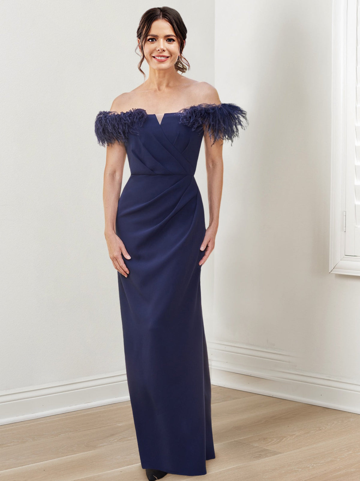 Off Shoulder Floor Length Sheath Gown For Mother Of The Bride