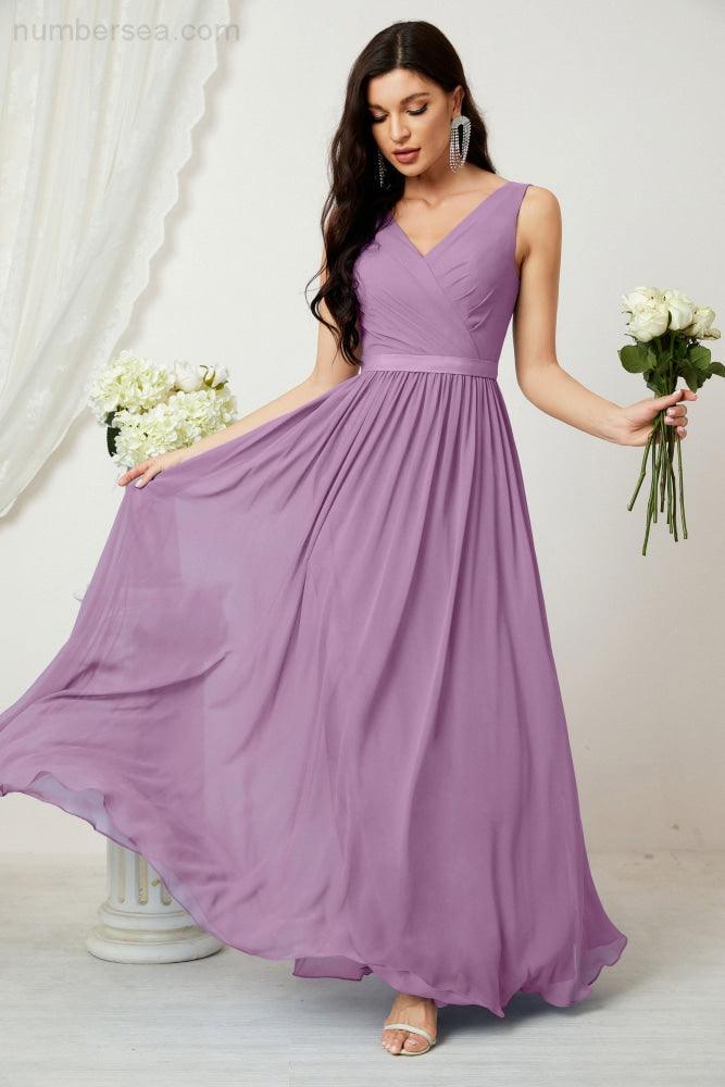 Abiti lunghi da damigella in chiffon da donna, linea a, senza maniche, abito formale da ballo per serata, abiti per festa di ritorno a casa 2808
