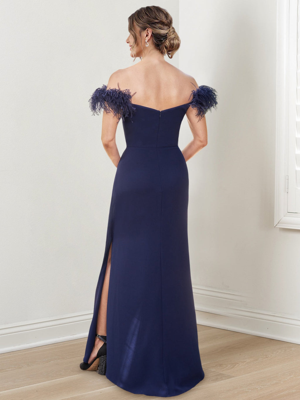 Off Shoulder Floor Length Sheath Gown For Mother Of The Bride