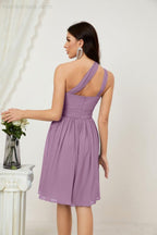 Women Chiffon Short One Shoulder Bridesmaid Dress Formal Dresses for Party Homecoming  2804