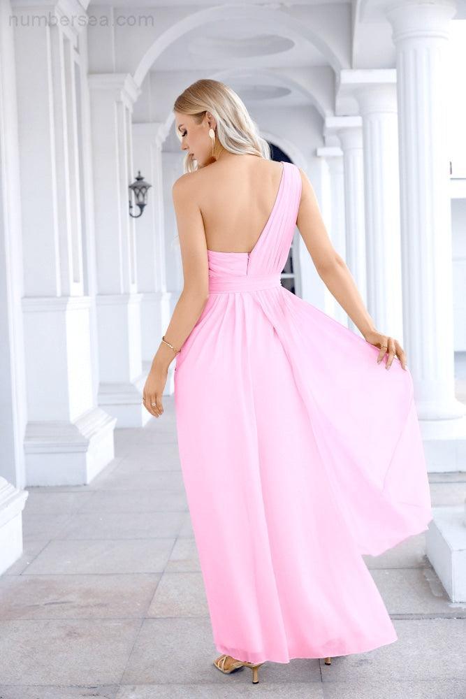 Ladies Chiffon One Shoulder Bridesmaid Evening Dress Wedding Party Evening Dress 28133