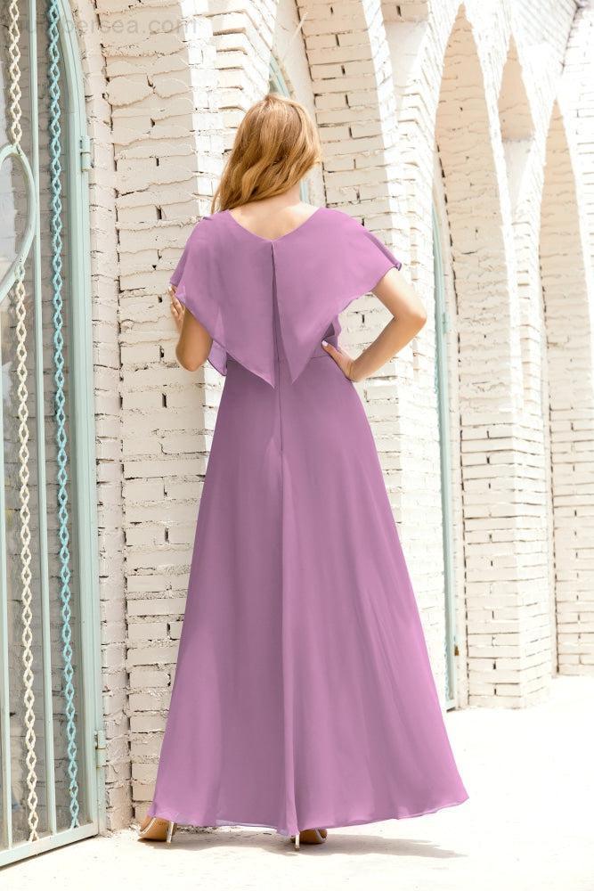 Mother of The Bride Dresses Plus Size V-Neck Floor Length Formal Prom Dress for Wedding Guest 28020