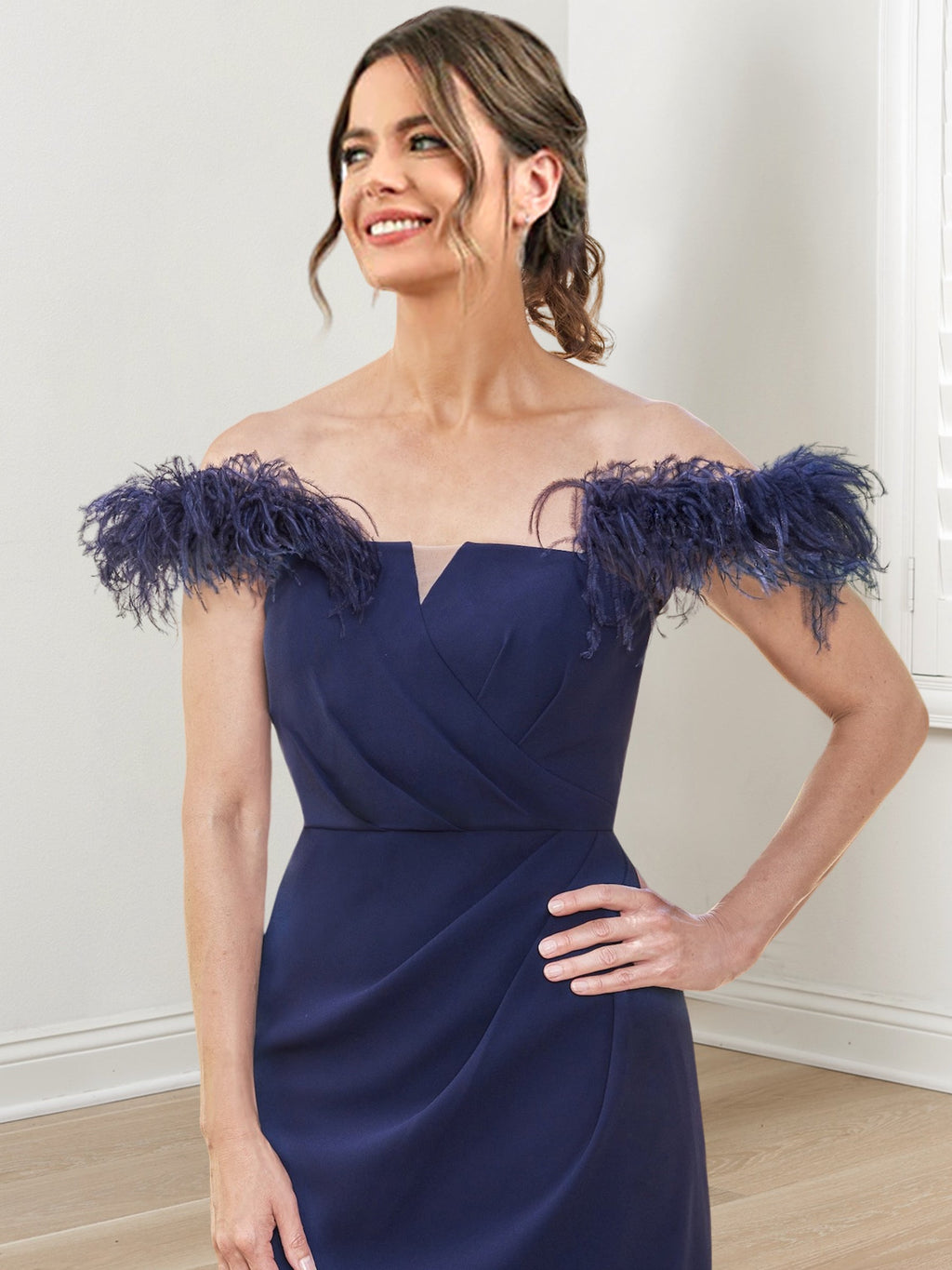 Off Shoulder Floor Length Sheath Gown For Mother Of The Bride