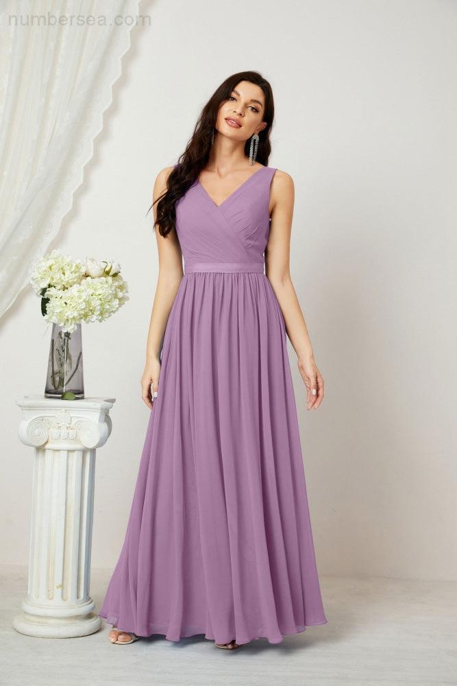 Abiti lunghi da damigella in chiffon da donna, linea a, senza maniche, abito formale da ballo per serata, abiti per festa di ritorno a casa 2808