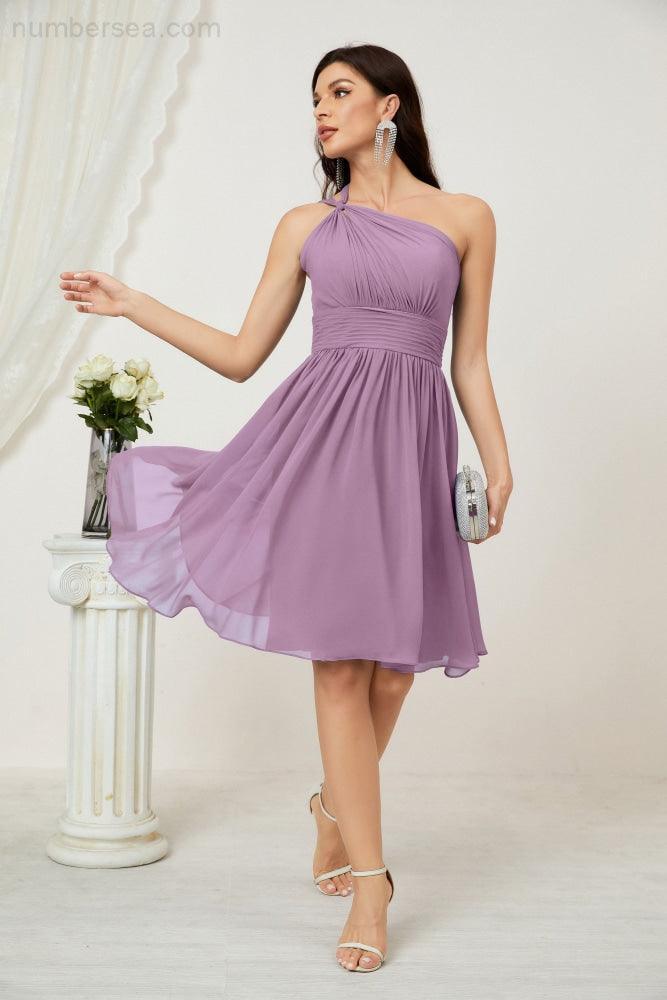 Women Chiffon Short One Shoulder Bridesmaid Dress Formal Dresses for Party Homecoming  2804