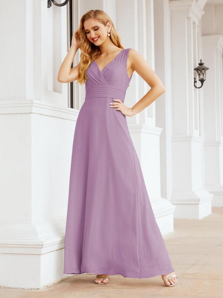 Formelles Ballkleid Elegantes ärmelloses Brautjungfernkleid mit V-Ausschnitt für Hochzeitsfeier 28037