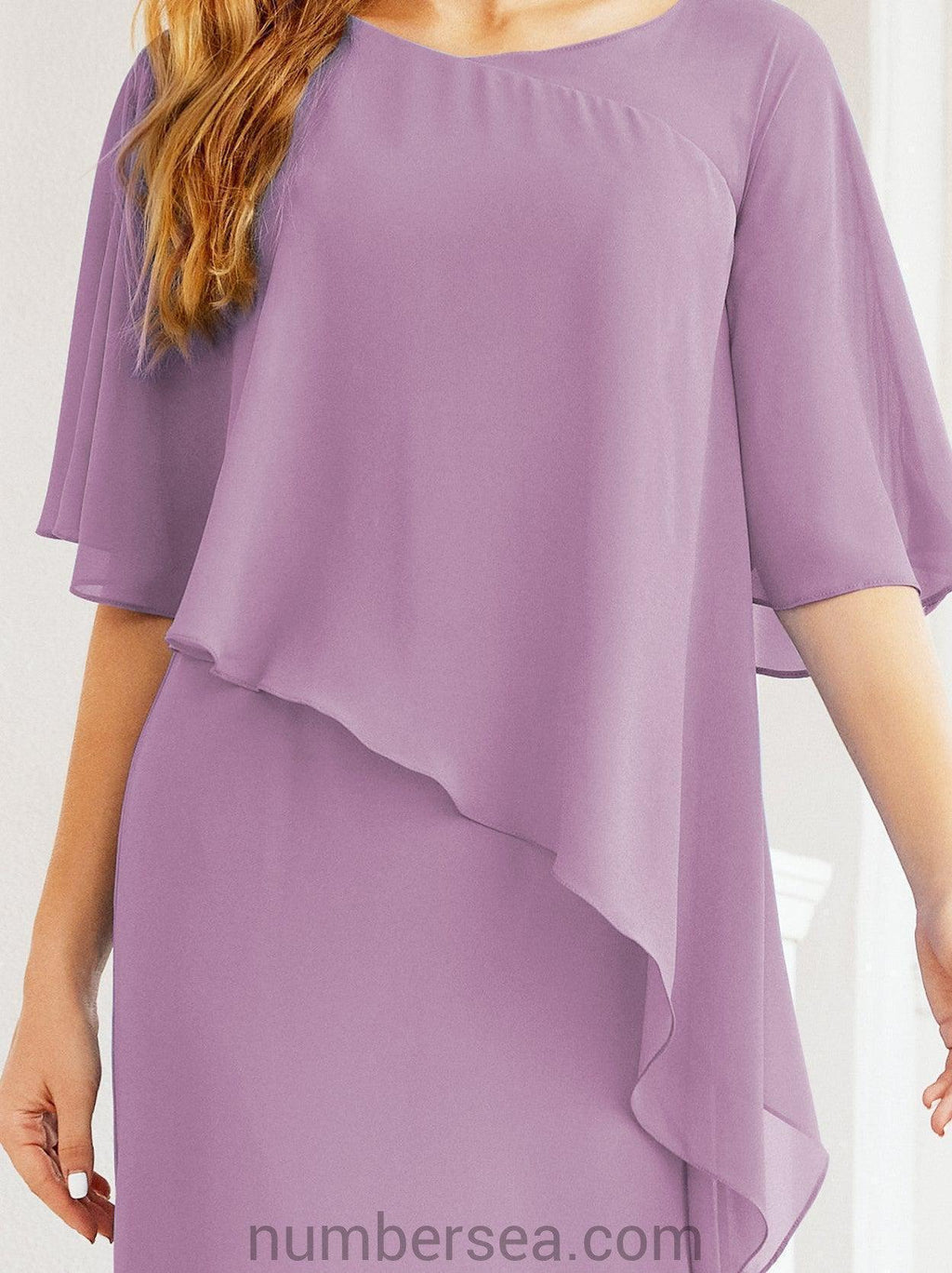 Numbersea Festliches Abendkleid Lang Mutter der Braut Kleid mit Rüschencape 28026