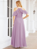 Cold Shoulder Long Bridesmaid Dresses Side Slit Formal Prom Gowns Party Wedding 28070