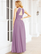 Sleeveless Bridesmaid Dresses Long Prom Gown Zipper with Keyhole Back 28056