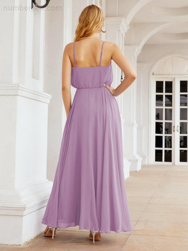 Numbersea Vestidos compridos de dama de honor com alças Vestido formal em linha A para jovens 28029
