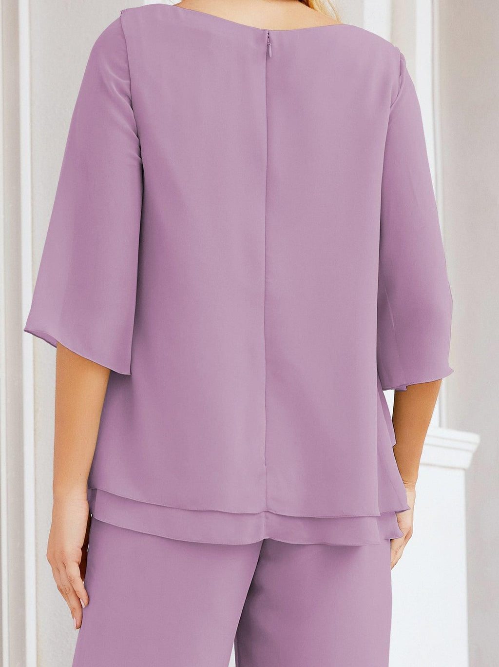 Numbersea Elegantes 2-teiliges Kleid für die Brautmutter Große Größen Hosenanzug mit Rüschenschichten Silberner Hausmantel 28064