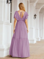 Abiti da sera formali da donna Numbersea con schiena scoperta, scollo a V, lunghi in chiffon, abiti da damigella con cintura in vita 28038
