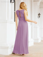 Formelles Ballkleid Elegantes ärmelloses Brautjungfernkleid mit V-Ausschnitt für Hochzeitsfeier 28037