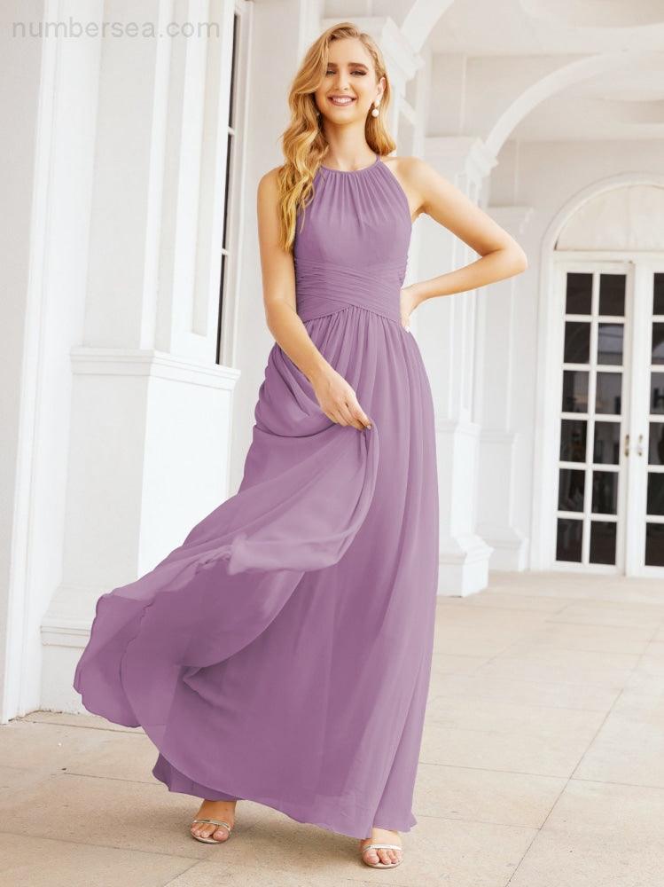 Sleeveless Bridesmaid Dresses Long Prom Gown Zipper with Keyhole Back 28056