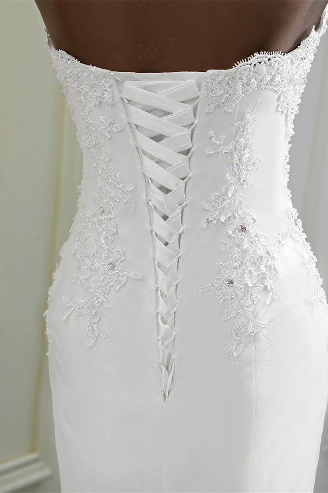 Chic Long Mermaid Strapless Lace Appliques Beaded Wedding Dress
