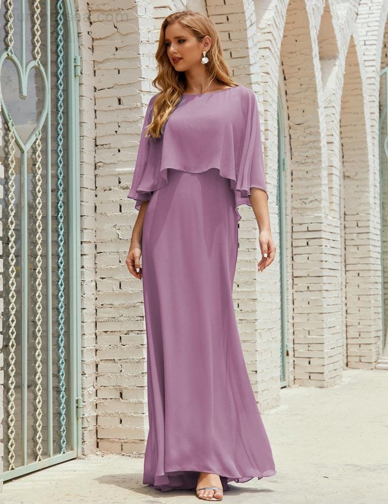 Bridesmaid Dress Women Long Sleeve V-Neck Chiffon Formal Wedding Party Dress 28018
