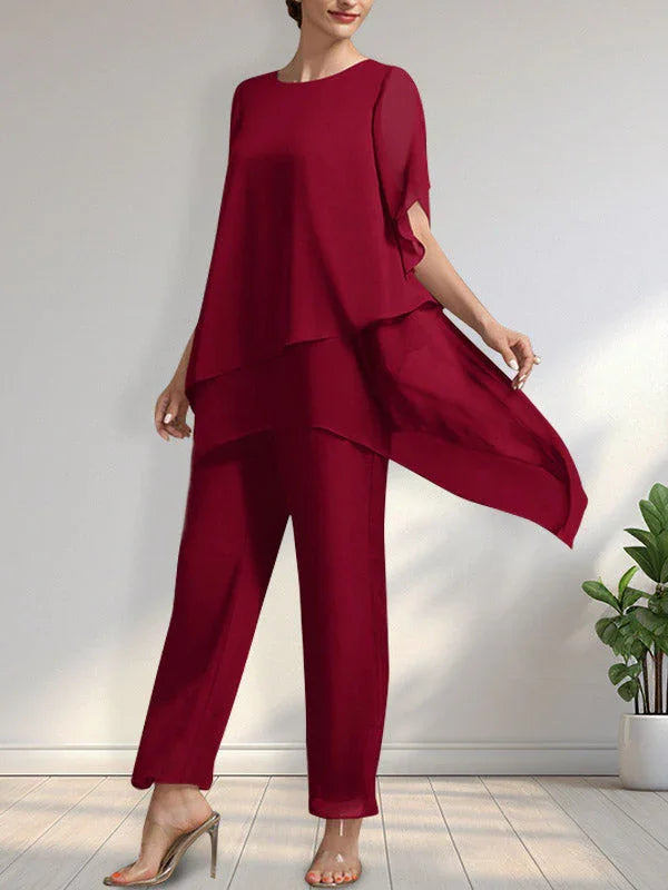 Getrennter Overall/Hosenanzug mit Rundhalsausschnitt, knöchellang, aus Chiffon, Kleid für die Brautmutter