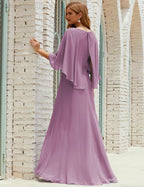 Bridesmaid Dress Women Long Sleeve V-Neck Chiffon Formal Wedding Party Dress 28018