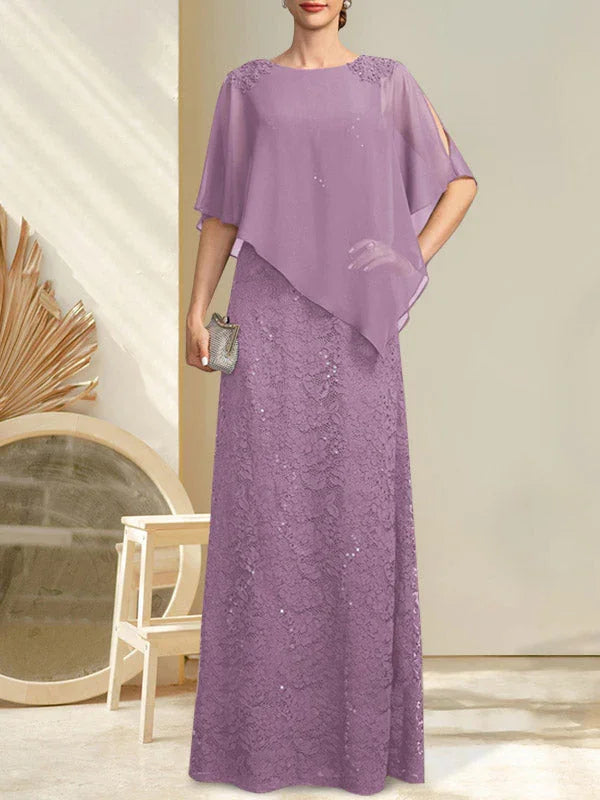 Vestido de madrina de novia de encaje de gasa con lentejuelas y abalorios, corte columna y largo hasta el suelo