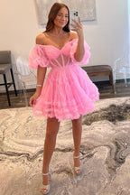 Naomi | Vestido de Regresso a Casa em Tule com Linha A e Ombros Descobertos