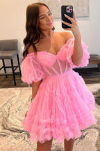 Naomi | Vestido de Regresso a Casa em Tule com Linha A e Ombros Descobertos