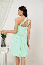 Women Chiffon Short One Shoulder Bridesmaid Dress Formal Dresses for Party Homecoming  2804