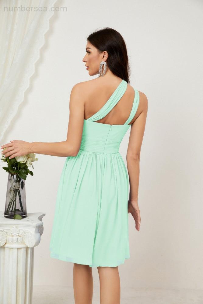 Women Chiffon Short One Shoulder Bridesmaid Dress Formal Dresses for Party Homecoming  2804