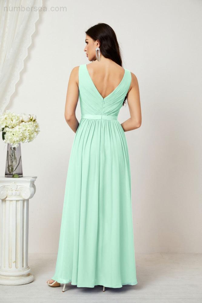 Abiti lunghi da damigella in chiffon da donna, linea a, senza maniche, abito formale da ballo per serata, abiti per festa di ritorno a casa 2808