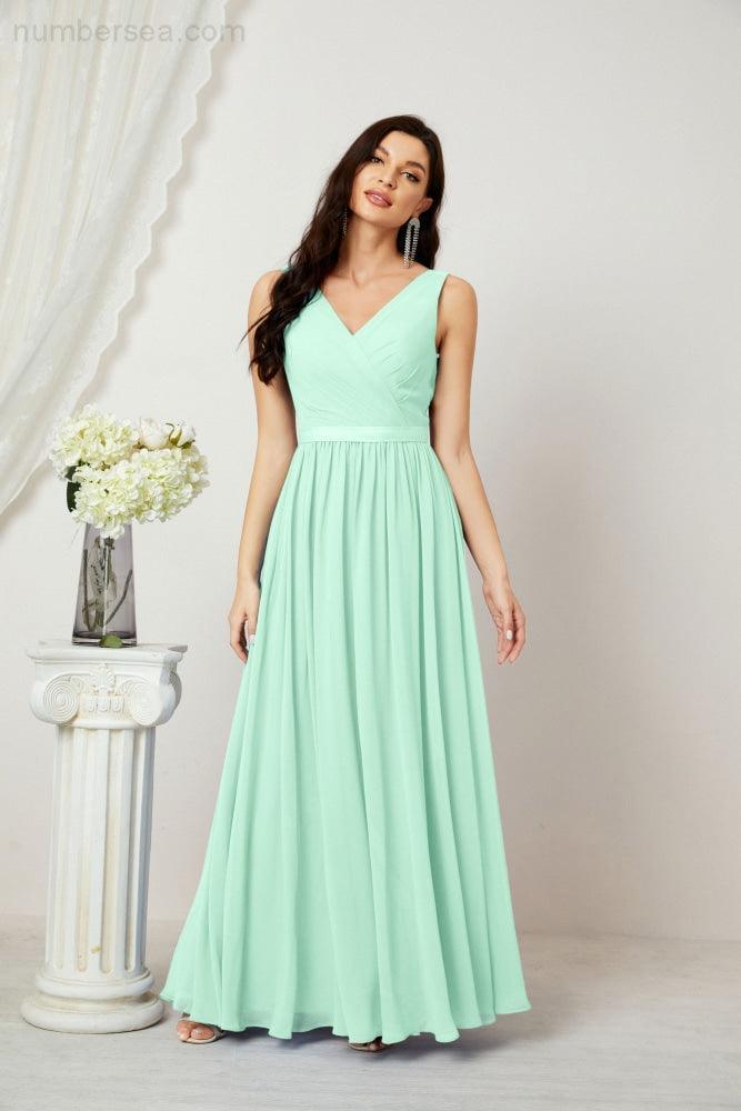 Abiti lunghi da damigella in chiffon da donna, linea a, senza maniche, abito formale da ballo per serata, abiti per festa di ritorno a casa 2808