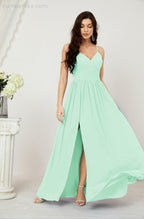 Neck Bridesmaid Dresses Chiffon Long Spaghetti A-line Formal Prom Gown for Wedding Party Evening 2801
