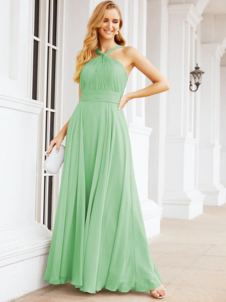 Crisscross Halter Bridesmaid Dresses for Party Wedding Evening Prom Maxi Ball Gowns 28053