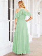 Cold Shoulder Long Bridesmaid Dresses Side Slit Formal Prom Gowns Party Wedding 28070