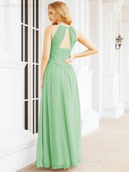 Sleeveless Bridesmaid Dresses Long Prom Gown Zipper with Keyhole Back 28056