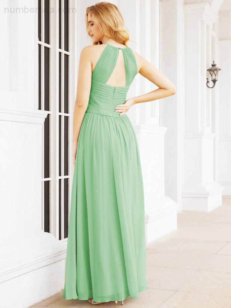 Sleeveless Bridesmaid Dresses Long Prom Gown Zipper with Keyhole Back 28056
