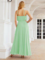 Numbersea Vestidos compridos de dama de honor com alças Vestido formal em linha A para jovens 28029
