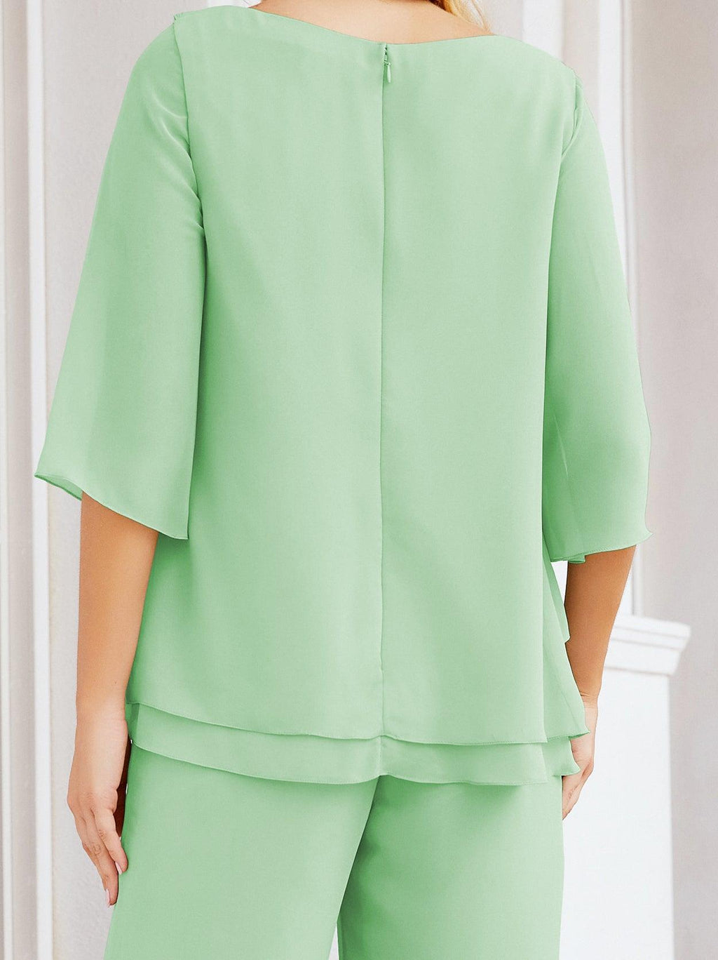 Numbersea Elegantes 2-teiliges Kleid für die Brautmutter Große Größen Hosenanzug mit Rüschenschichten Silberner Hausmantel 28064