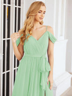 Numbersea Abito da Damigella in Chiffon con Spalle Scoperte, Abito Lungo Formale per Laurea con Schiena a Mantella 28069