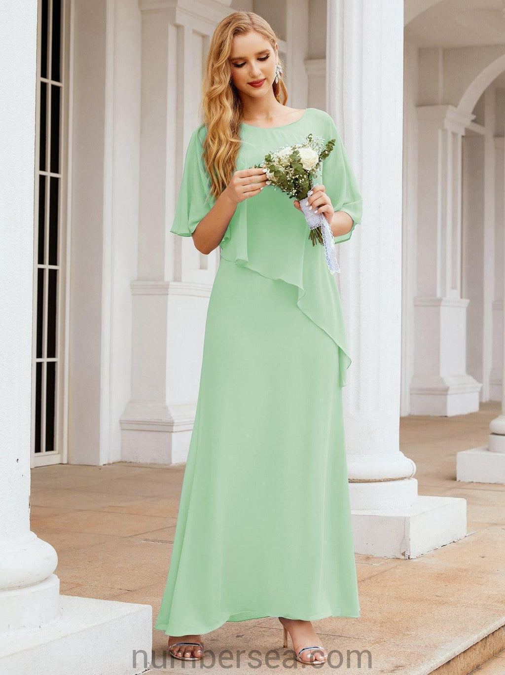 Numbersea Festliches Abendkleid Lang Mutter der Braut Kleid mit Rüschencape 28026