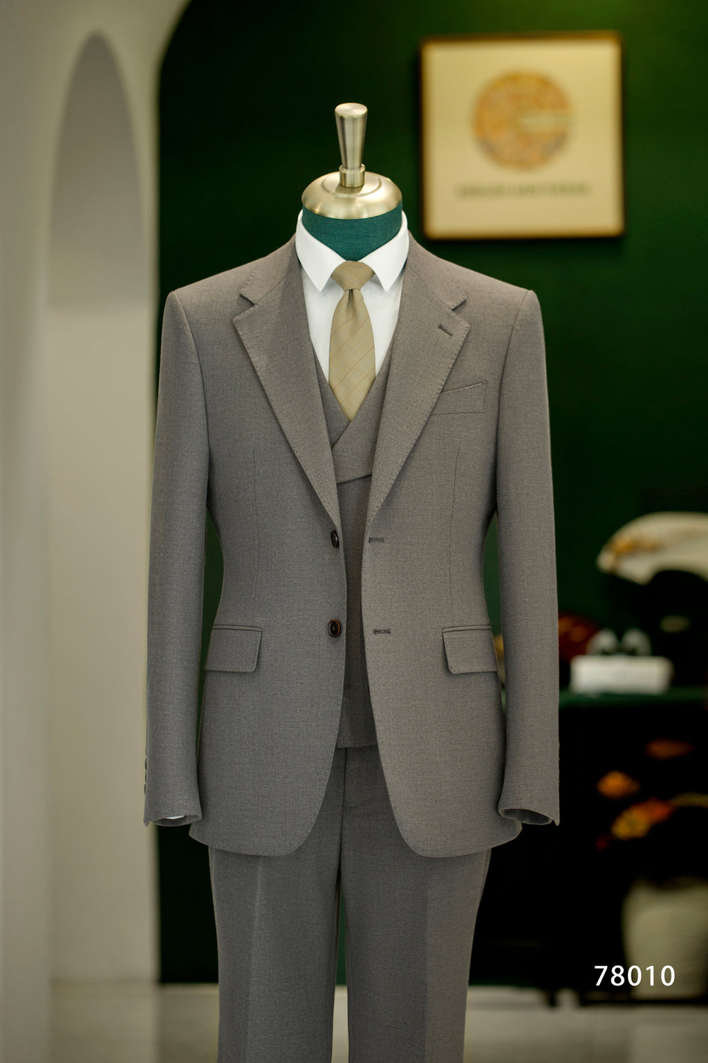 Three Piece Solid Taupe Grey Wool Suit for Groom and Business