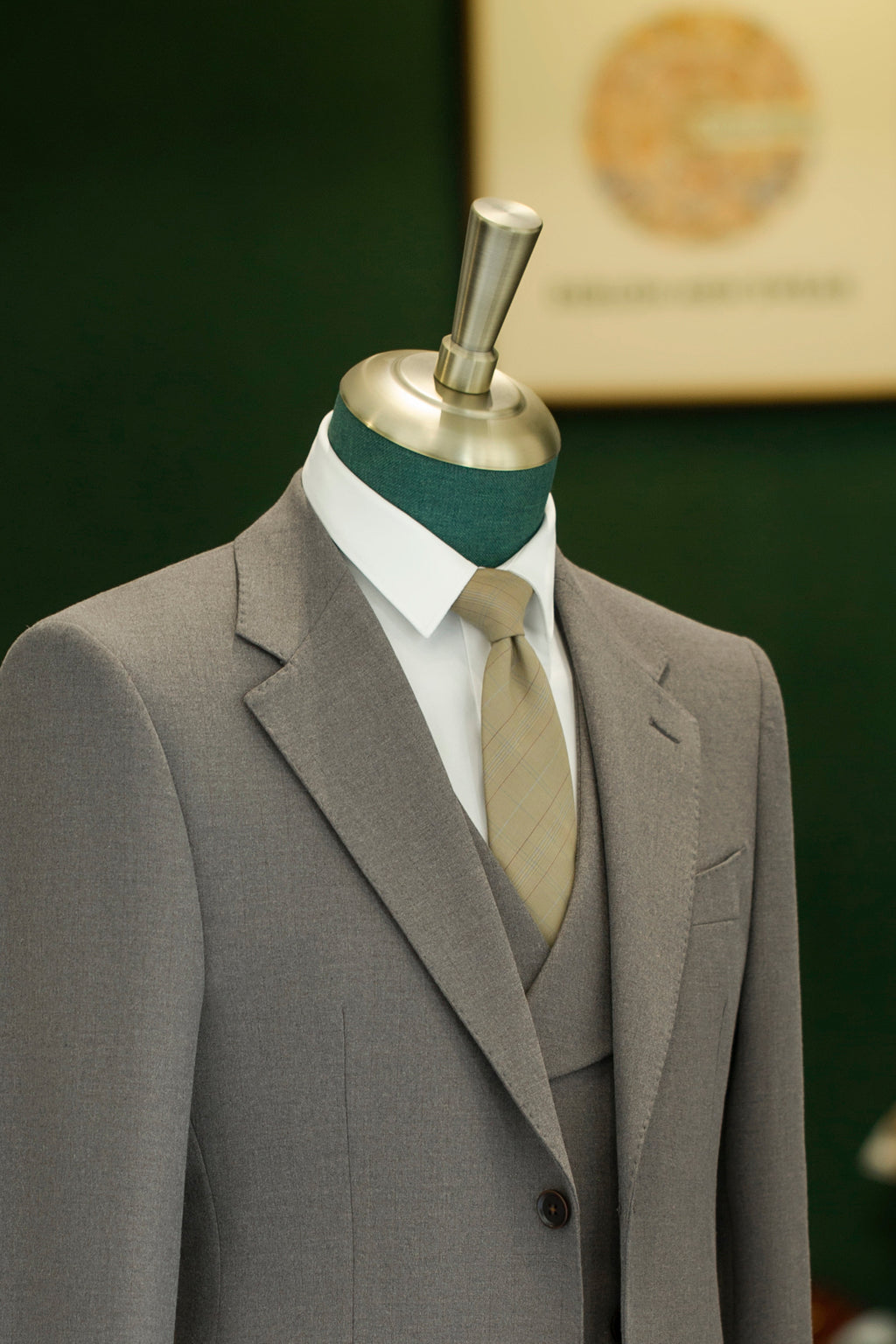 Three Piece Solid Taupe Grey Wool Suit for Groom and Business