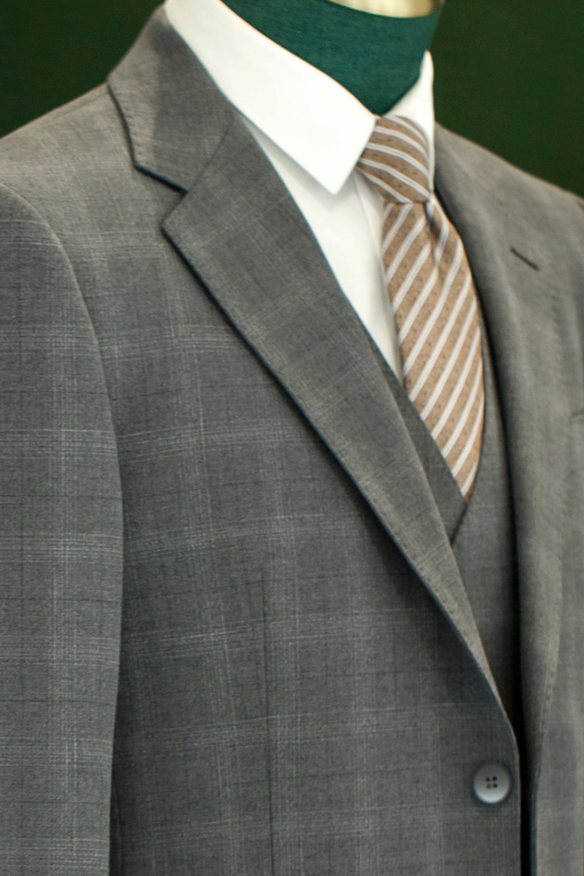 Three Piece Solid Grey Wool Suit For Formal Groom And Business