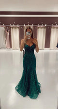 Vestido de Baile Verde Escuro com Decote em V Sereia Vestido de Noite Deslumbrante Y325