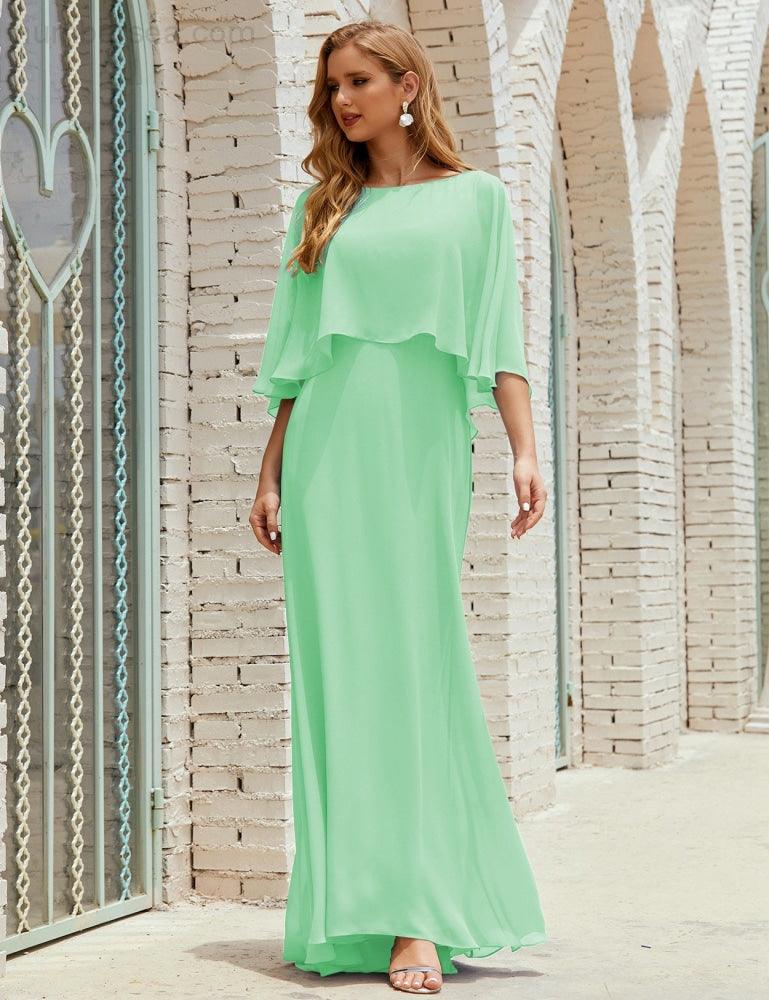 Bridesmaid Dress Women Long Sleeve V-Neck Chiffon Formal Wedding Party Dress 28018