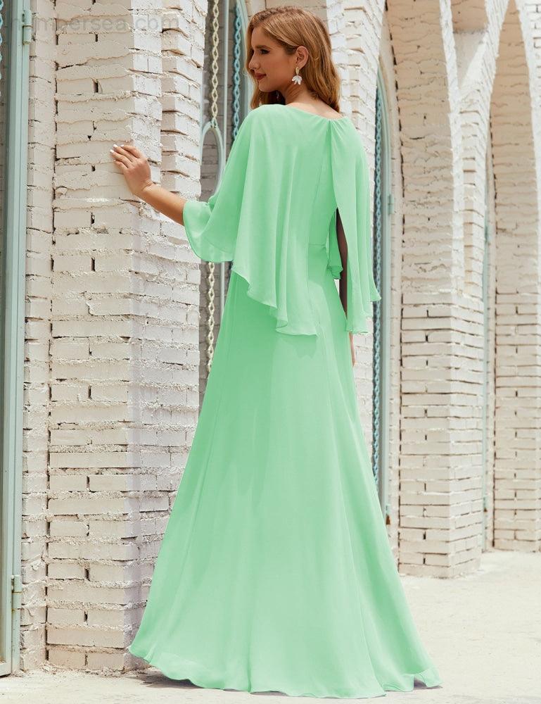 Bridesmaid Dress Women Long Sleeve V-Neck Chiffon Formal Wedding Party Dress 28018