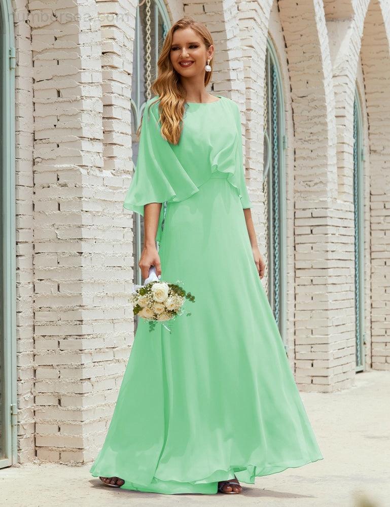 Bridesmaid Dress Women Long Sleeve V-Neck Chiffon Formal Wedding Party Dress 28018