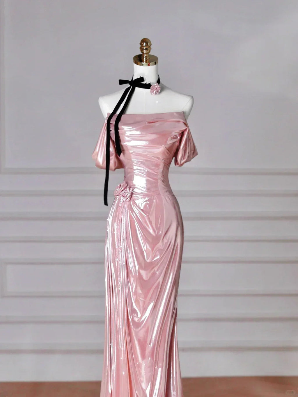 Vestido Longo de Cetim Rosa Deslumbrante com Ombros Descobertos, Estilo Sereia, para Baile e Noite Y8630