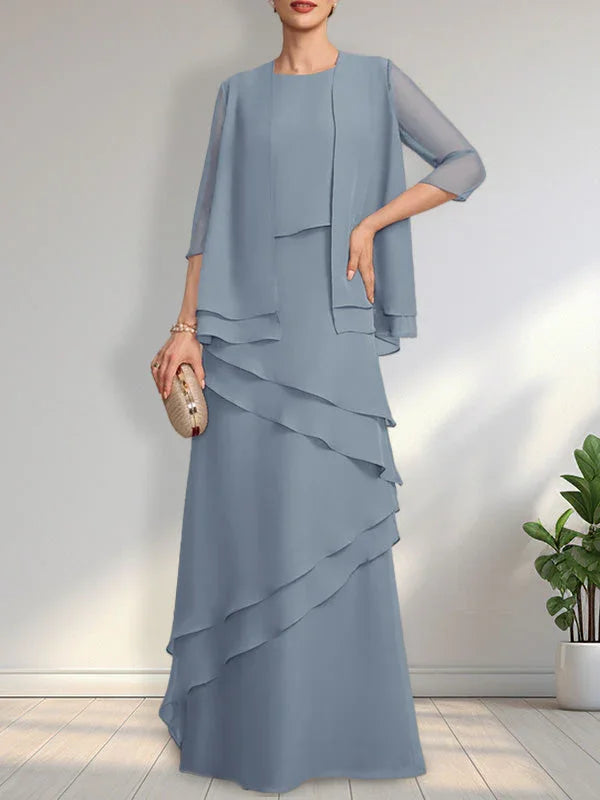 Etui-Ausschnitt bodenlanges Chiffonkleid für die Brautmutter