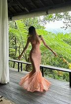 Vestido largo de noche sirena con encaje seductor Y7693