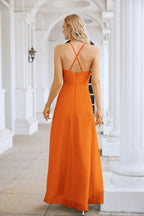 Vestido de Festa Comprido até ao Chão para Damas de Honra, em Chiffon, com Alças Finas, Decote em V e Fenda Frontal, para Baile, Festa e Casamento 28116