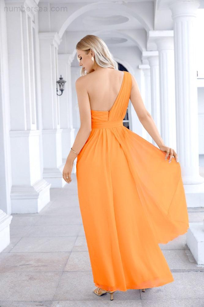 Ladies Chiffon One Shoulder Bridesmaid Evening Dress Wedding Party Evening Dress 28133